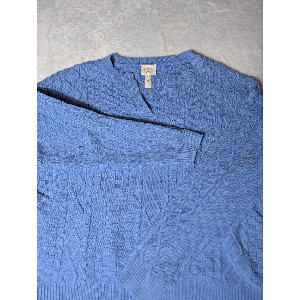 St. John's Bay Women XXL Blue Cable Knit V Neck Cotton Sweater Coastal Grandpa